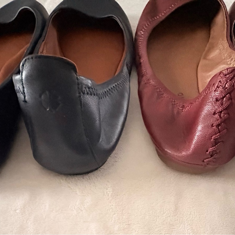 🌟2 PAIR! Lucky Brand-Classic Women's Leather Ballet Flats in Blue and Burgundy - Picture 5 of 5
